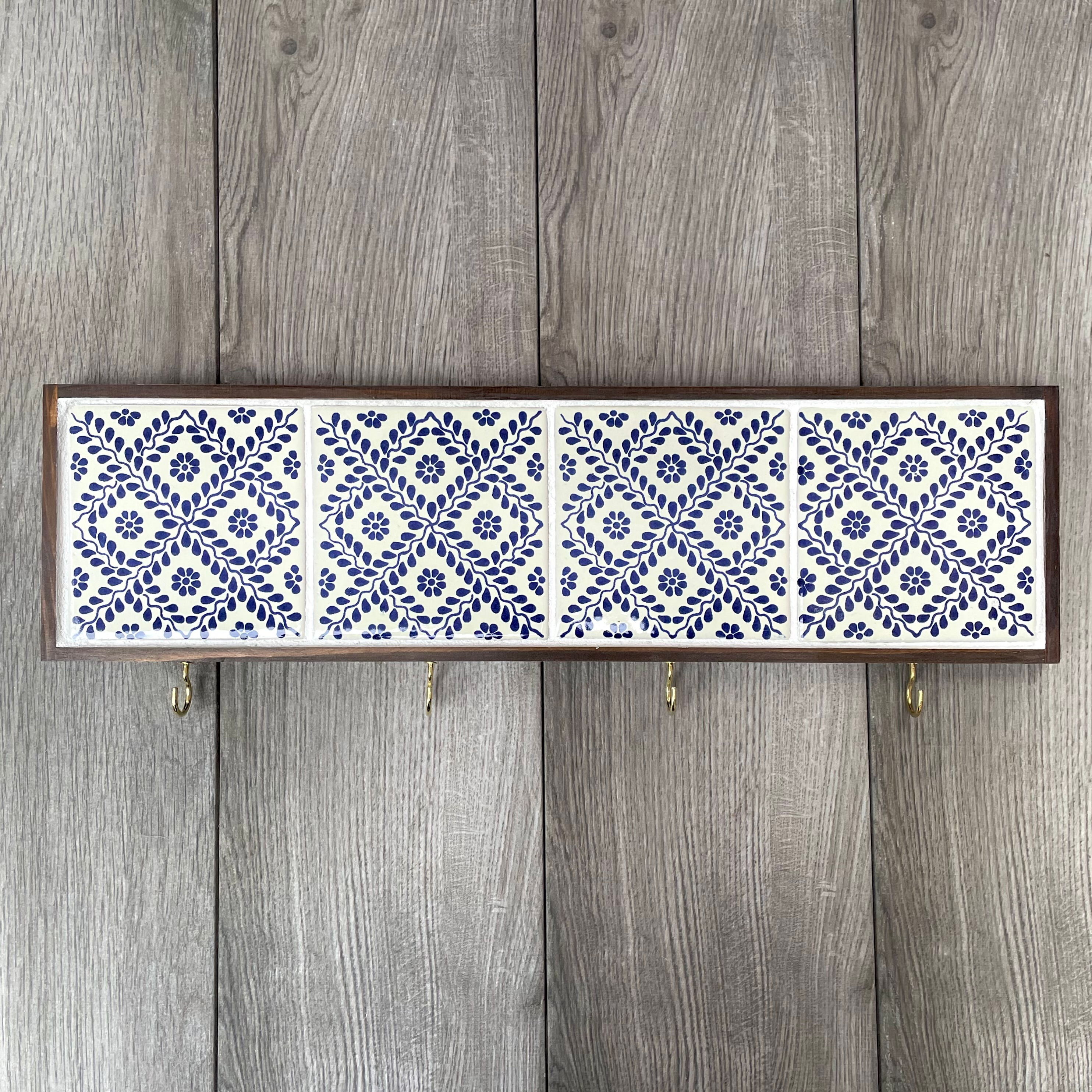 Blue and Off-White Mexican Tile Key or Jewelry Hanger