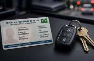 CNH e documentos de trânsito em composição sóbria sem dados legíveis, tons carvão e teal