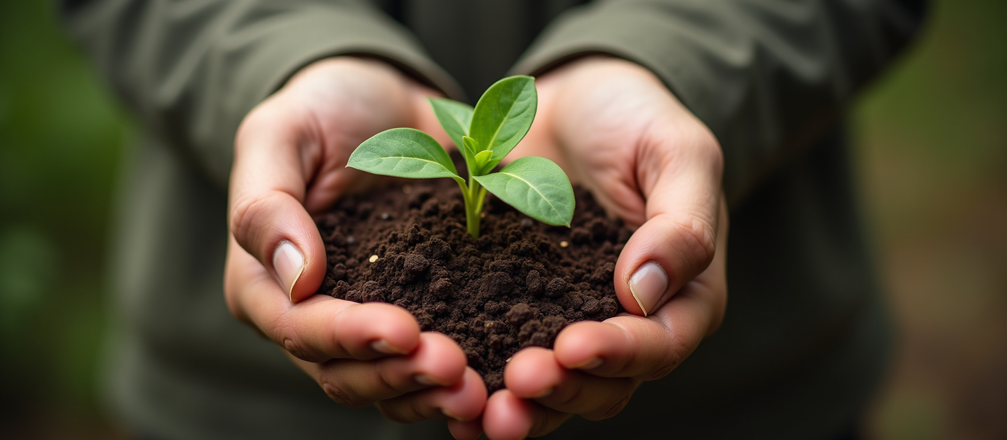 Hands with seedling
