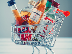 Alcohol nips in a mini shopping cart