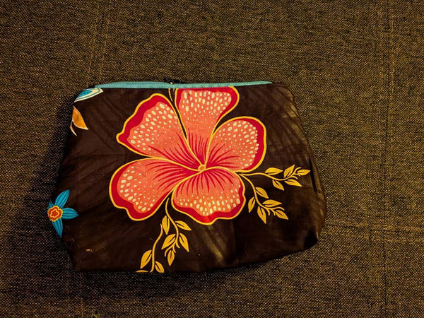 Pochette zippée motif fleur d'hibiscus