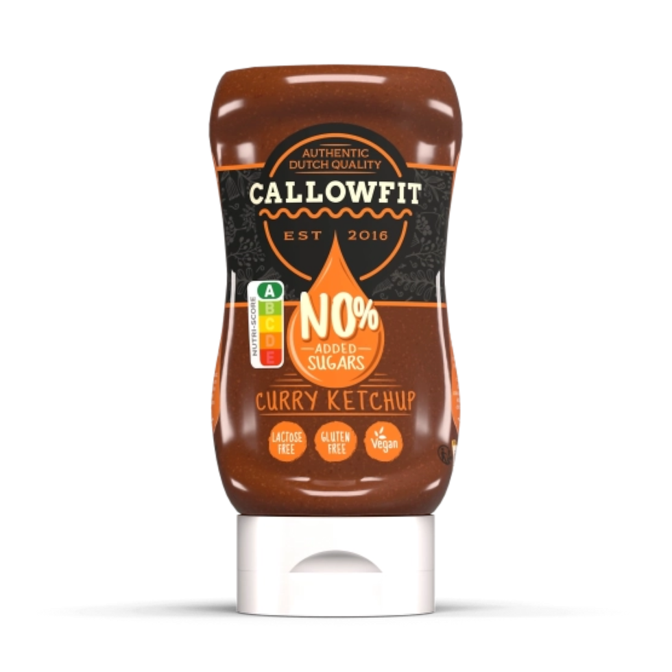 Callowfit Curry Ketchup 300 ml palack – cukormentes, glutén- és laktózmentes curry ízű ketchup, vegán és egészségtudatos étel