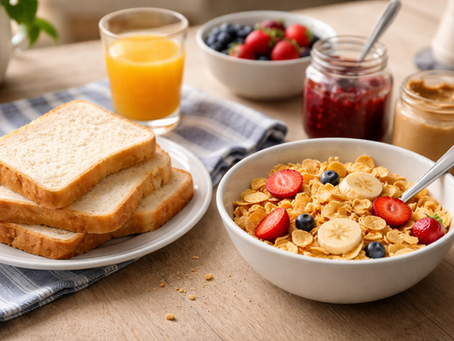 cukros reggeli fehér kenyérrel és gabonapehellyel természetes reggeli fényben