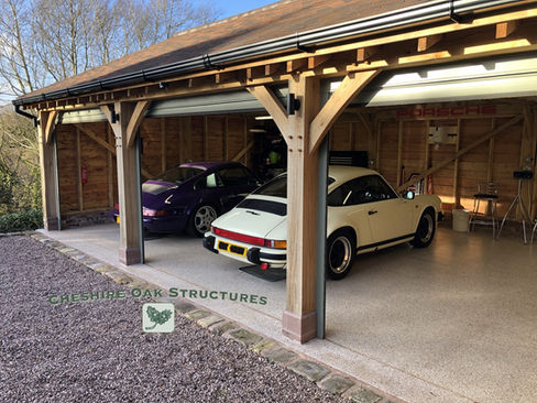 Oak frame garage three bays