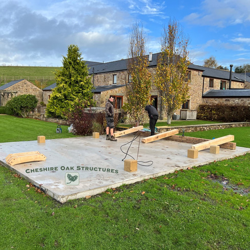 Construction of Oak frame onto re enforced concrete base