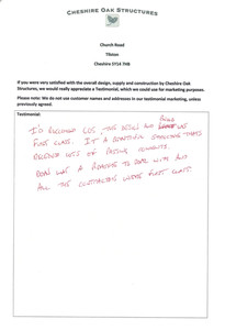 Review of design & build by Cheshire Oak Structures
