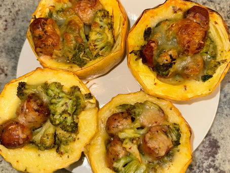 Stuffed Squash with Broccoli & Chicken Sausage