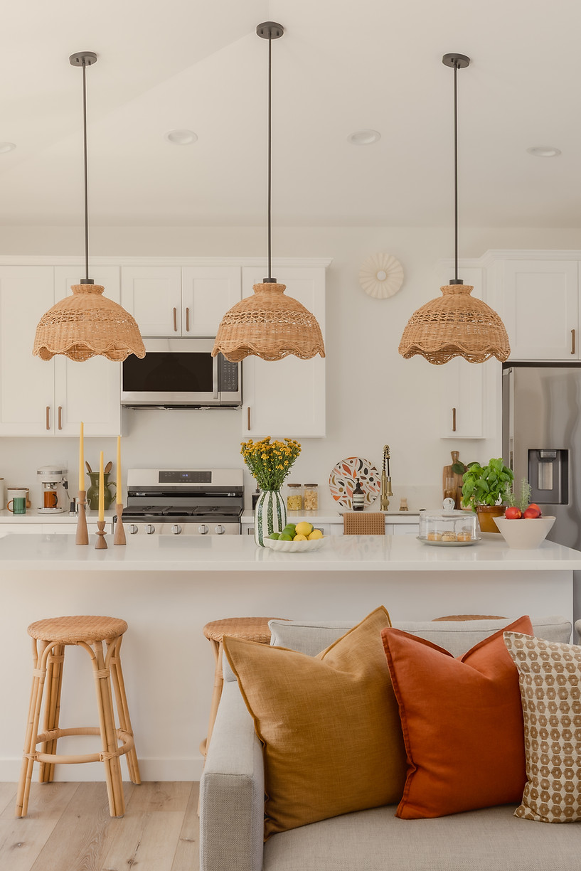 airbnb-design-vacation-rental–kitchen-counter-stool–rattan-pendant-light-counter-decoration