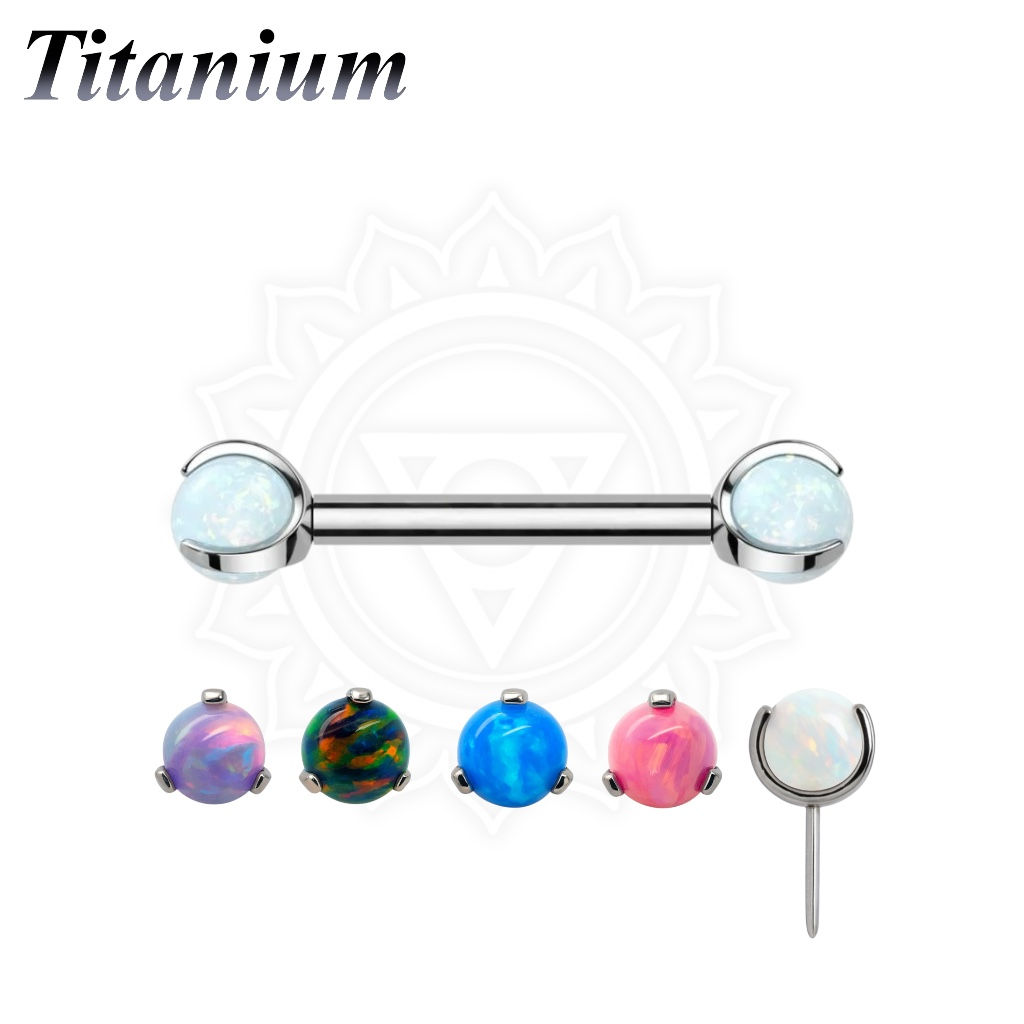 14G Titanium Threadless Straight Barbell w/ 3 Prong Opals