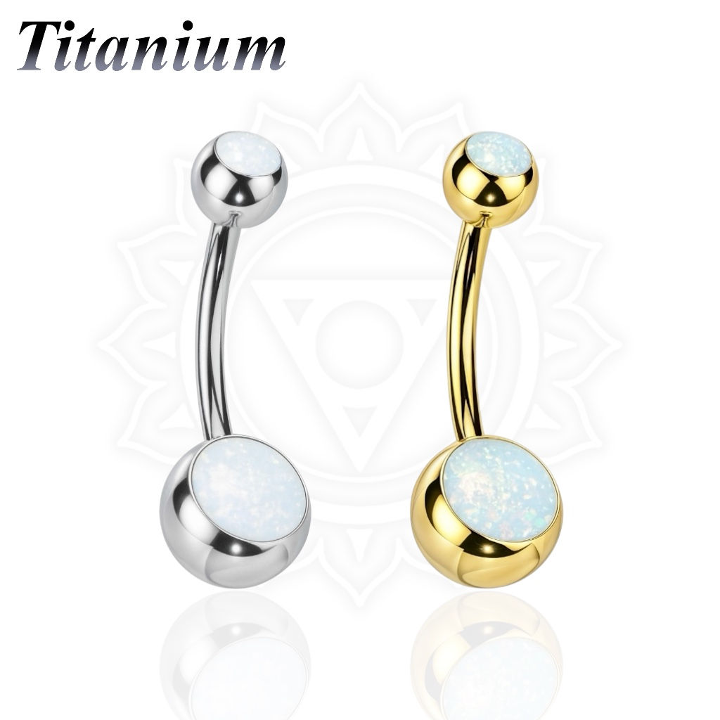 14G Titanium Internally Threaded Double Opal Navel Barbell