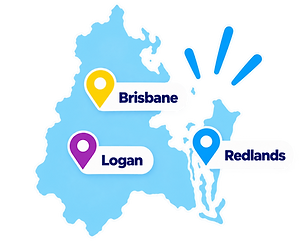 Tech Girl Brisbane in-home technology support service areas across Brisbane, Logan and Redlands Map Graphic