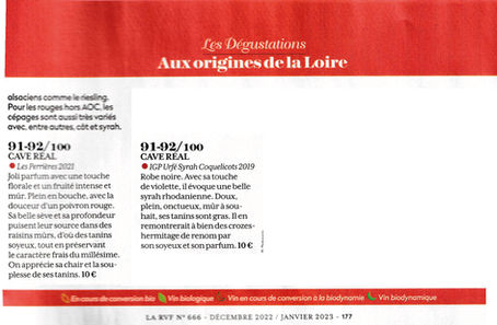 Publications revue des vins de France décembre 2022, Les Perrières 2021, Coquelicots 2019