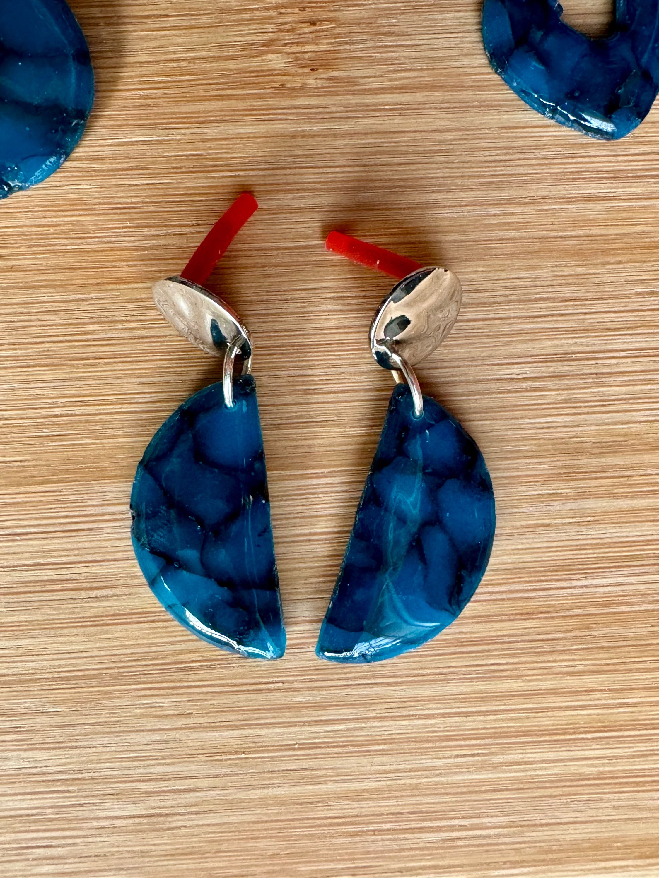 Deep Ocean Half Moon Earrings