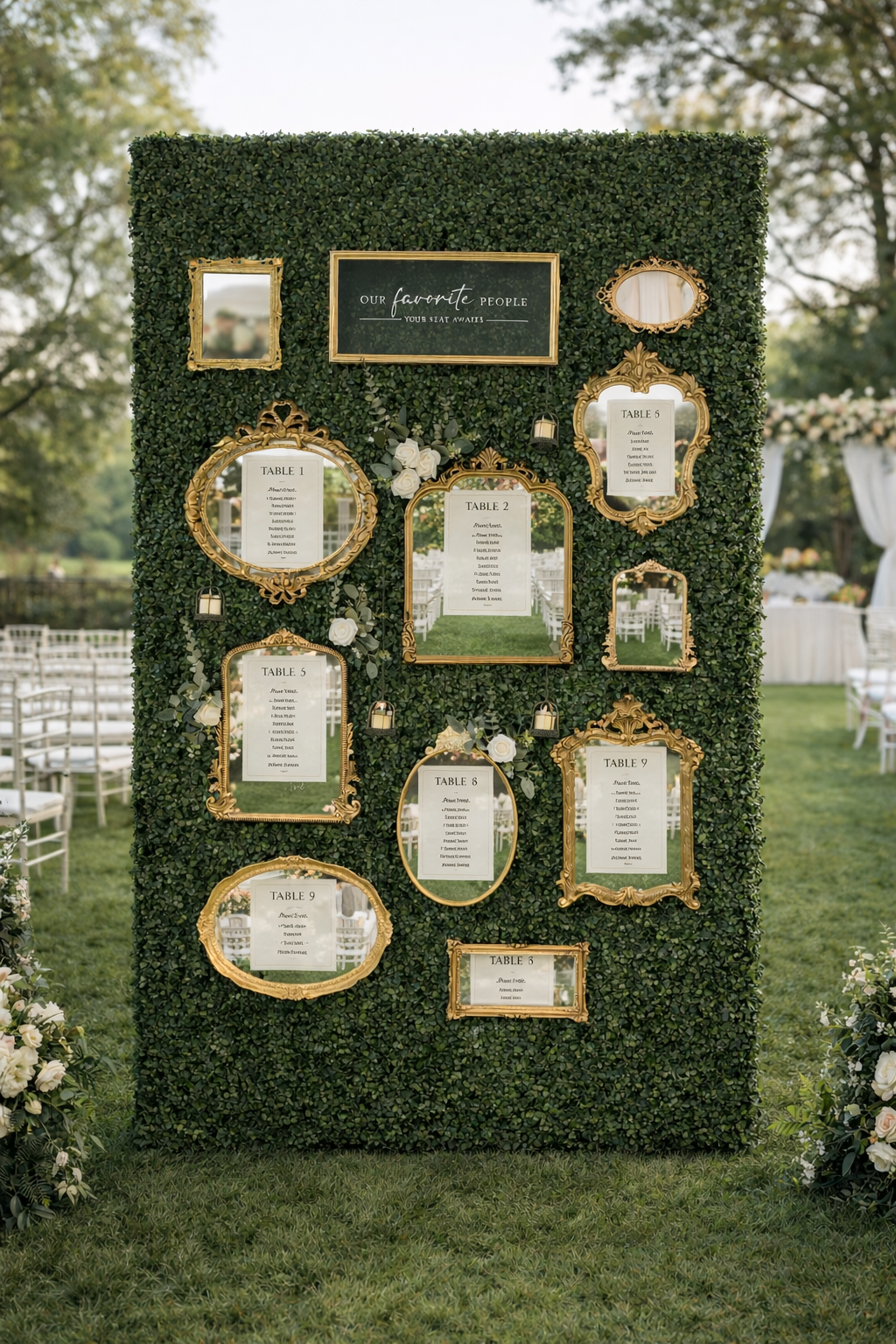 Vintage Gold Frames Seating Chart Grass Wall (1 Panel) in San Antonio TX
