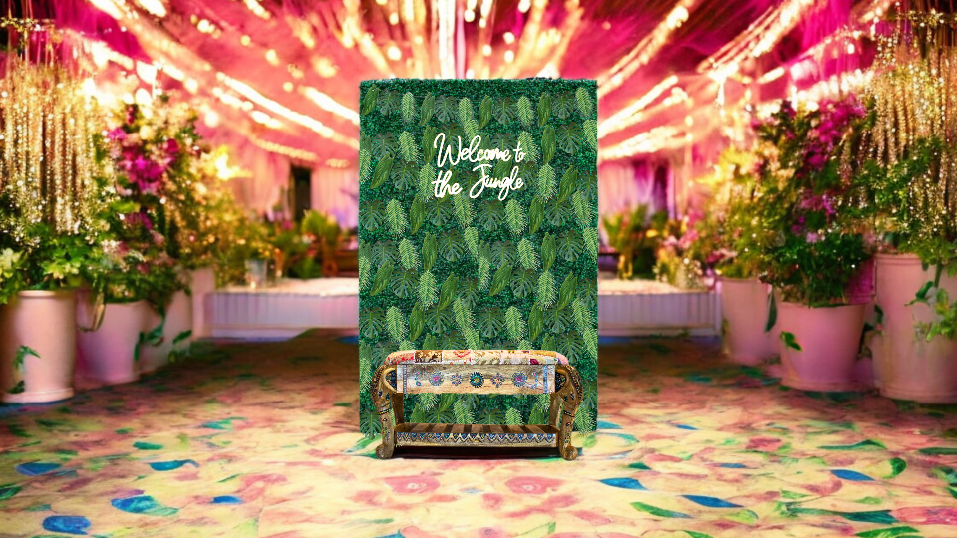 Welcome to the Jungle 5x8 Grass Wall with Bench & Neon Sign in San Antonio, TX