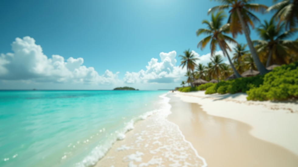 Eye-level view of Caribbean beach with clear water