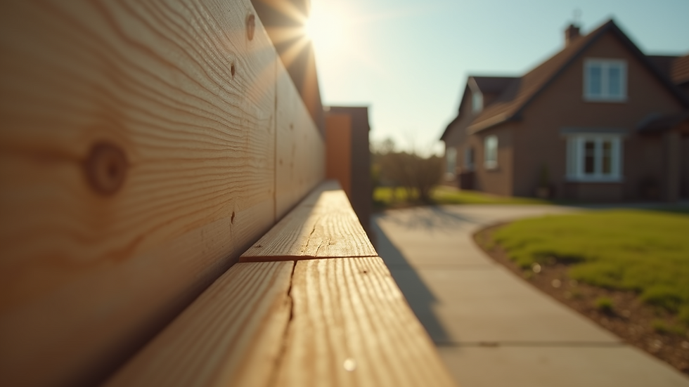 Eye-level view of a wooden fence being constructed