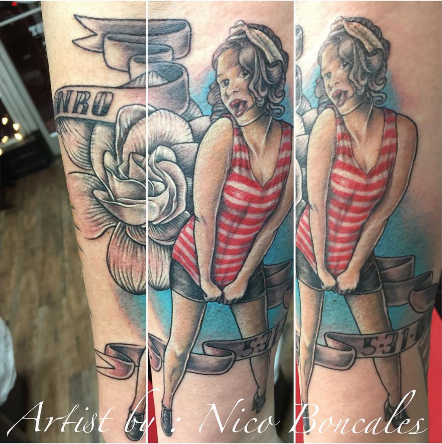 Pin Up lady with gordania flower