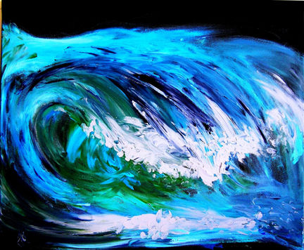 Abstract blue and green ocean wave painting.