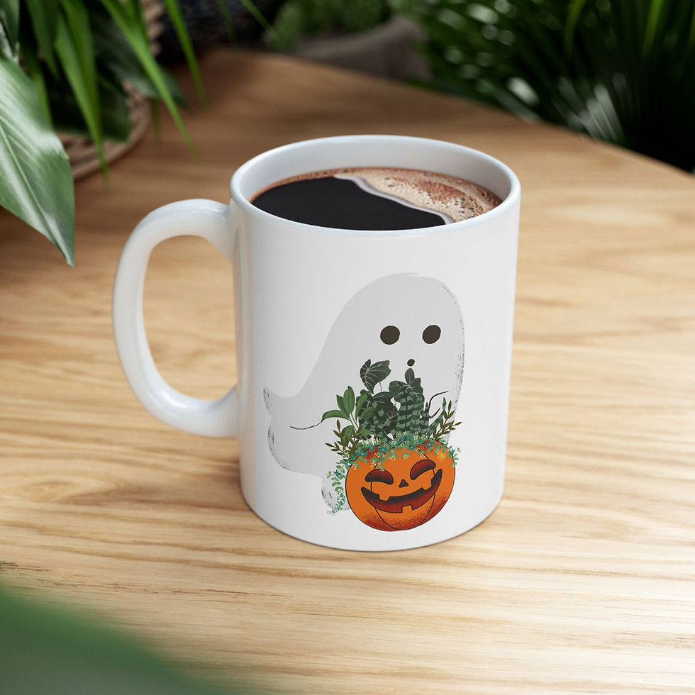 Thumbnail: Cute Ghost and Plants Ceramic Mug, (11oz, 15oz)
