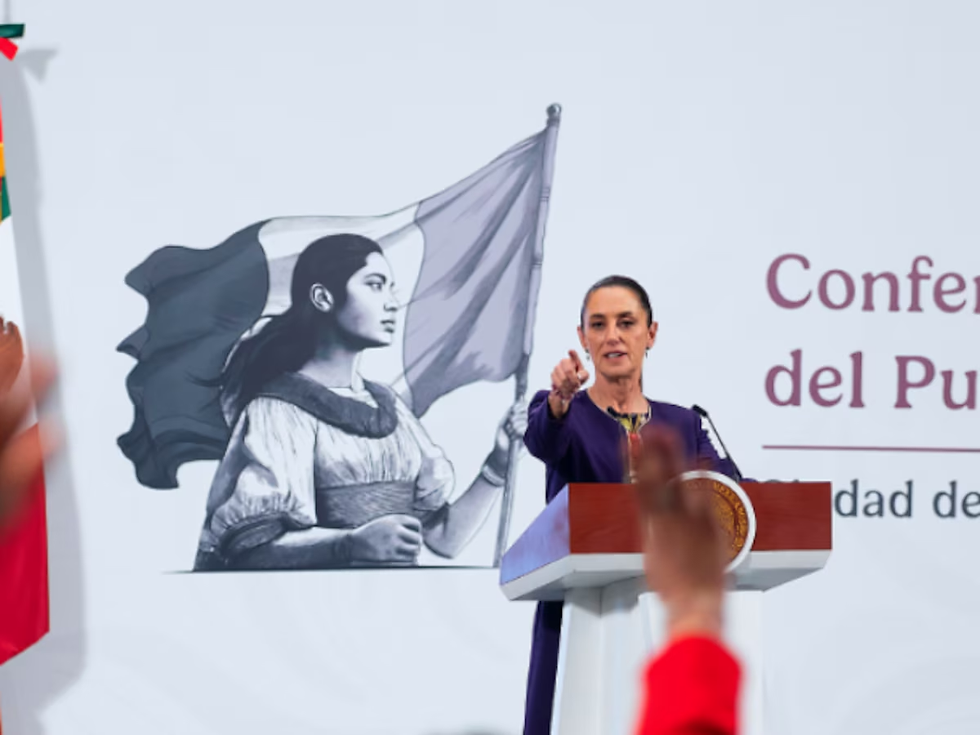 La presidenta Claudia Sheinbaum durante su conferencia matutina en Palacio Nacional, en la Ciudad de México, el 1 de agosto de 2025.