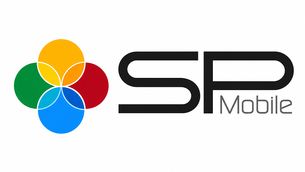 Logo SP Mobile com quatro círculos coloridos sobre fundo branco.