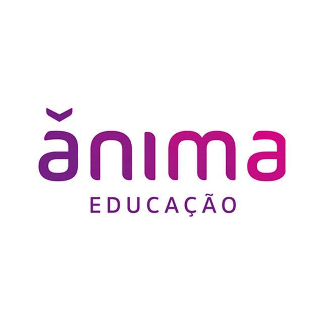 Logo roxo e rosa da Ânima Educação em fundo branco, com texto centralizado e visual limpo.