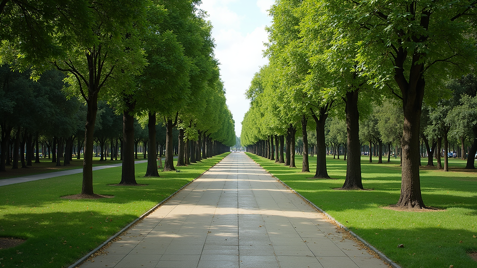 Eye-level view of Ibirapuera Park with green trees and walking paths