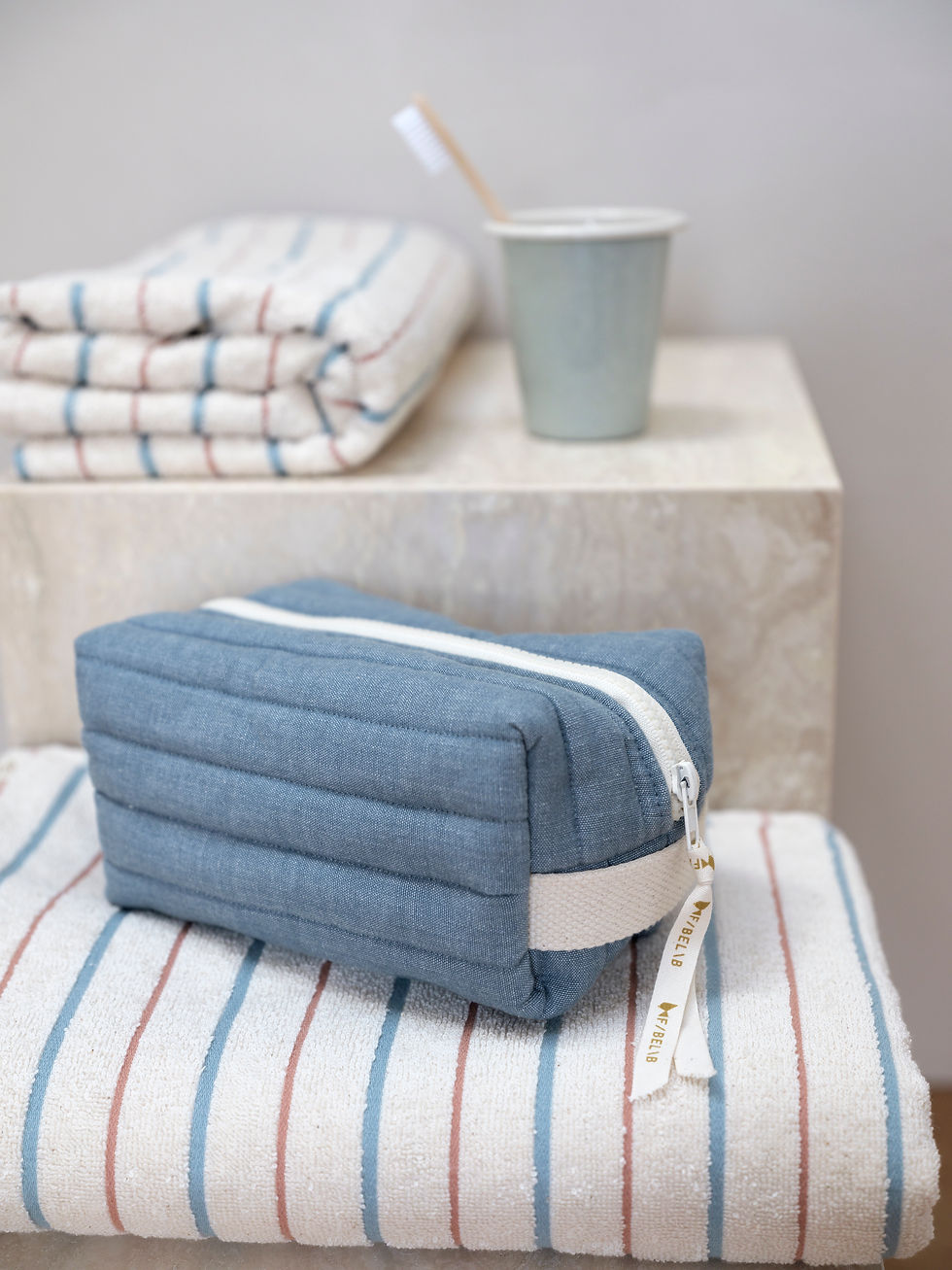 Thumbnail: Organic Beach/Bath Towel Blue stripes, Fabelab