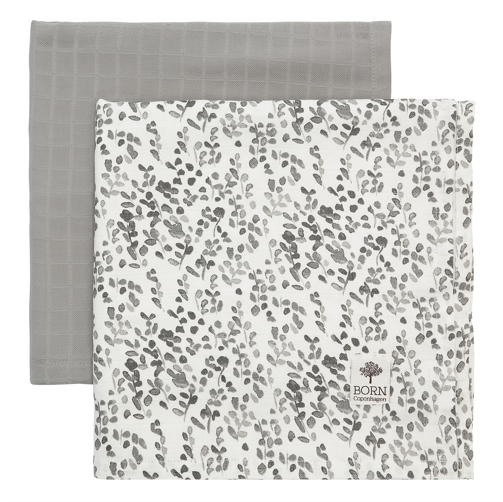 Thumbnail: Organic Cotton Swaddle Grey Leaf (2-pack), Born Copenhagen