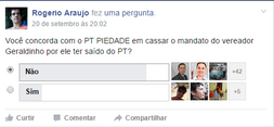 Enquete sobre Geraldinho saindo do PT tem 8 votos contra 46