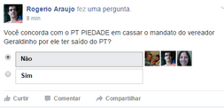 Nova enquete: Você concorda com o PT PIEDADE em cassar o mandato do vereador Geraldinho por ele ter 