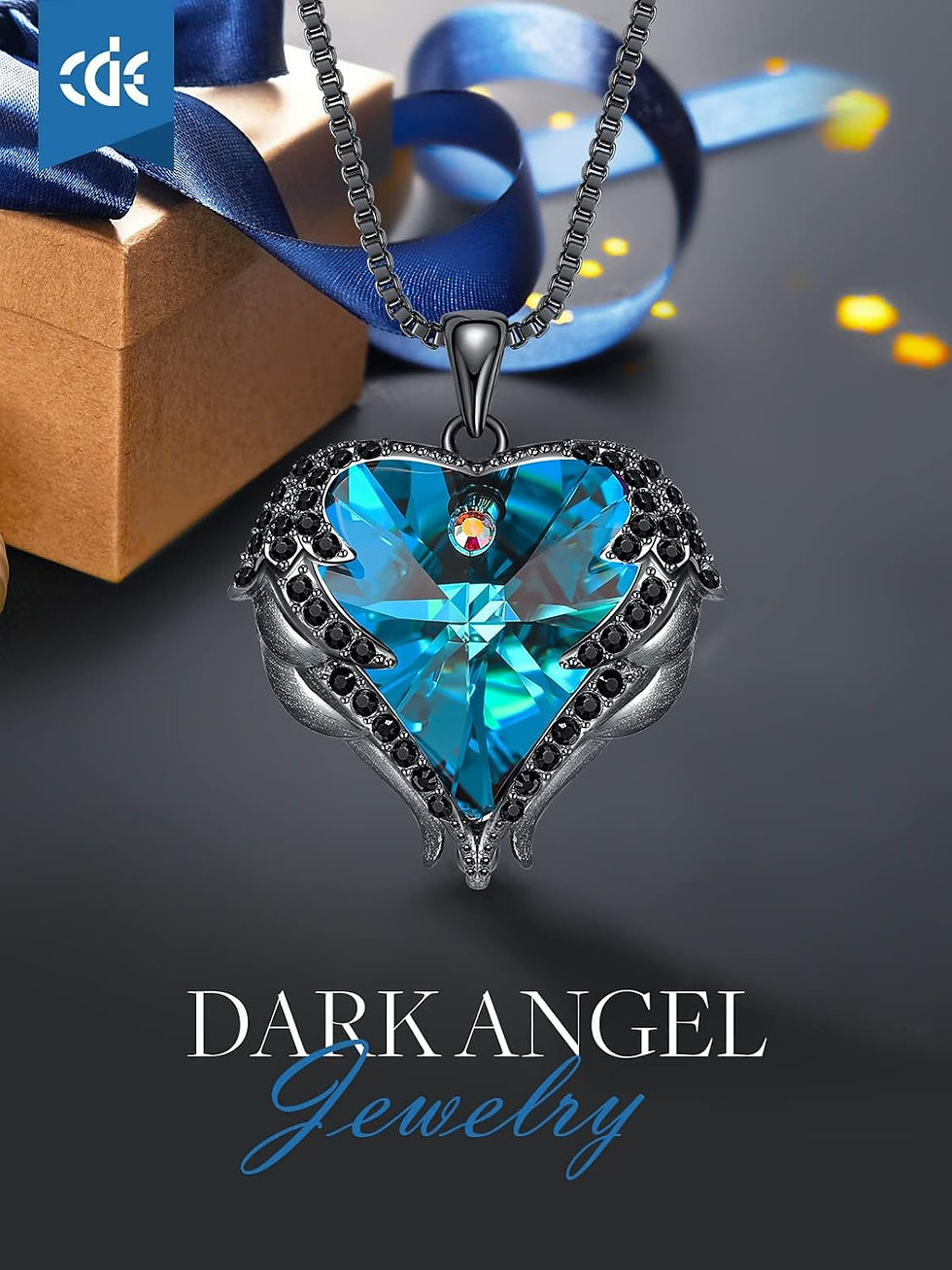 Thumbnail: CDE Angel Wings Necklaces for Women, Love Heart Silver Tone/Gold Tone Pendant w