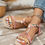 Thumbnail: Beige  Beaded Woven Flat Sandals For Women In Summer, Lightweight And Anti-Skid