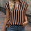 Miniatura: LUNE Striped Print Notched Neckline Batwing Sleeve Blouse