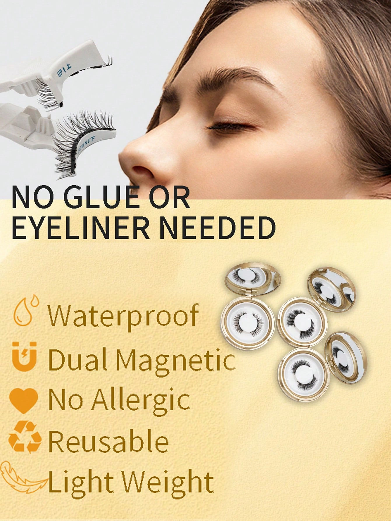1 Box 4pcs Magnetic False Eyelashes, Suitable For Most Eye Shapes, Reusable. Ad