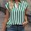 Miniatura: LUNE Striped Print Notched Neckline Batwing Sleeve Blouse