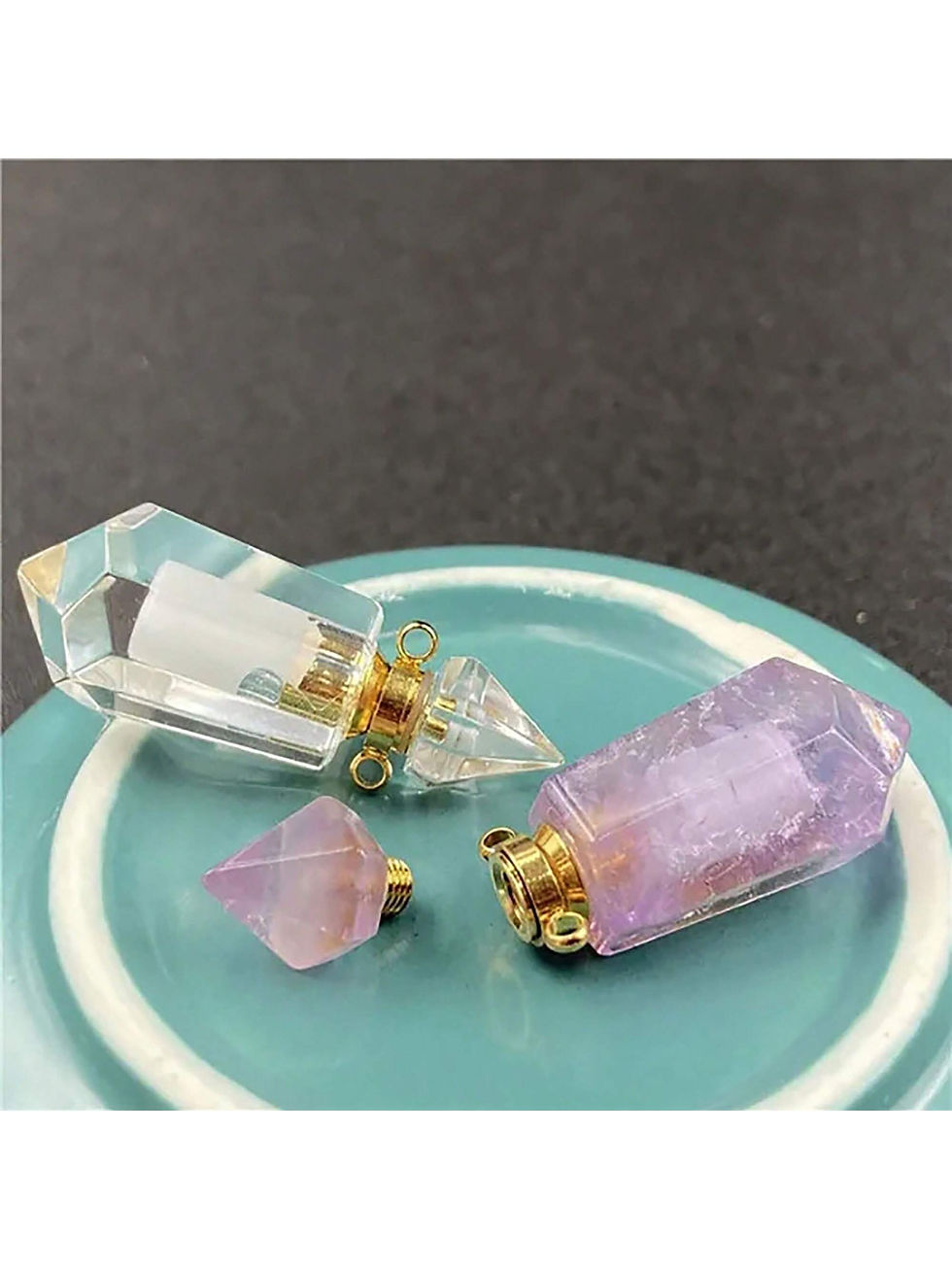 Miniatura: 1pc Natural Gems Stone Faceted Prism Perfume Bottle Pendants With Stainless Ste