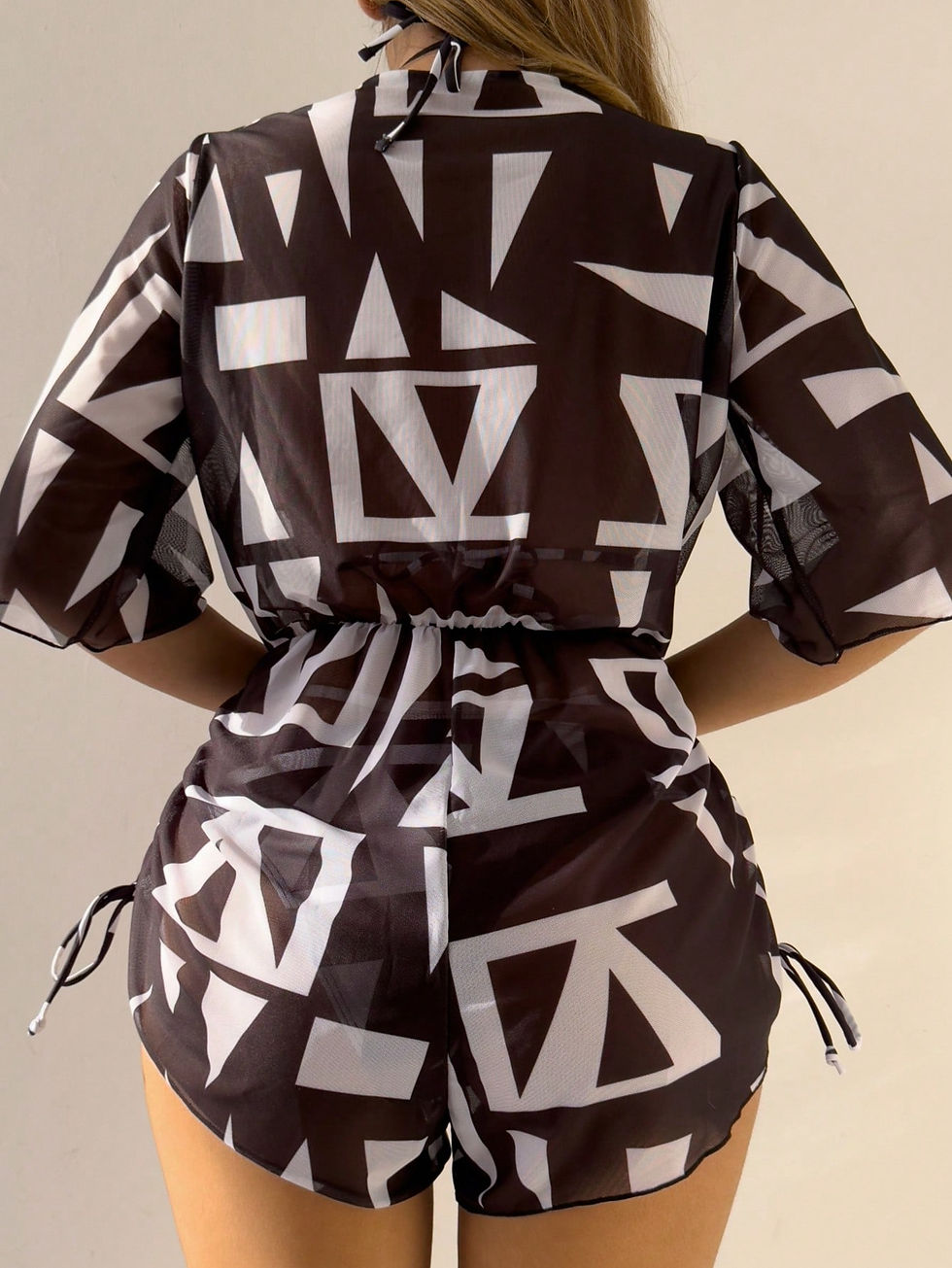 Thumbnail: Women's Geometric Triangle Cup Bikini Swimwear Set With Cover Up Dress, 3pcs