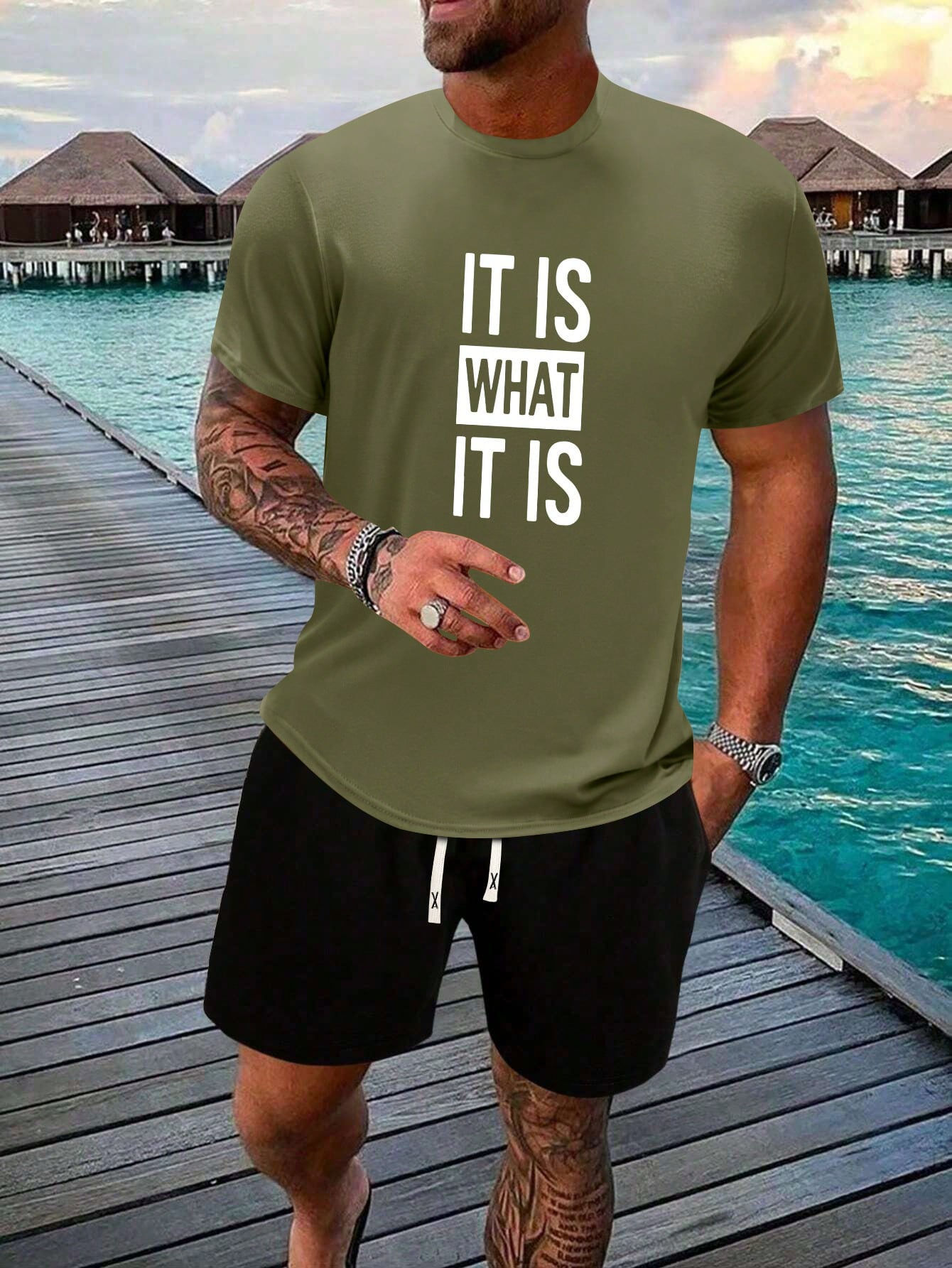 Men's Summer Regular Short Sleeve T-Shirt And Shorts Set, Fashionable Casual We