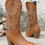 Thumbnail: Women's Western Cowboy Boots Pointed Toe Mid-Calf Boots Embroidery Chunky Heel 