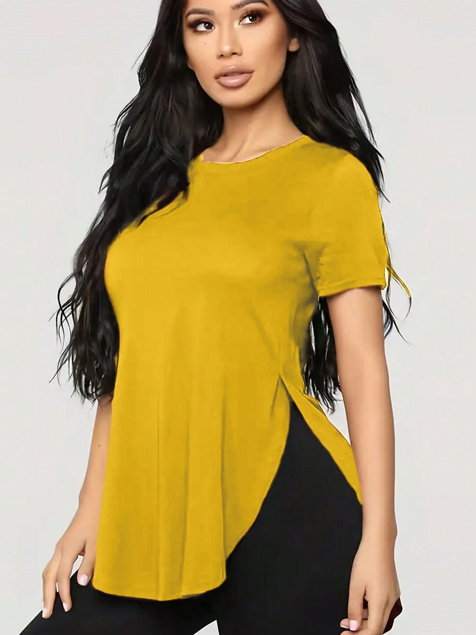 Thumbnail: Short Sleeve Oversized T-Shirt, Side Slit Crew Neck Casual Top