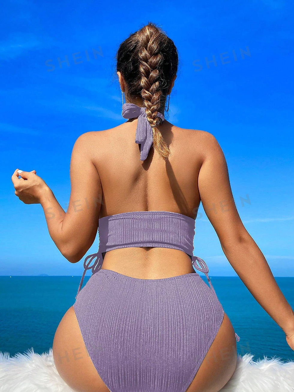 Thumbnail: VCAY Women's Solid Color Halter Neck Tie Sexy Bikini Set For Summer Beach