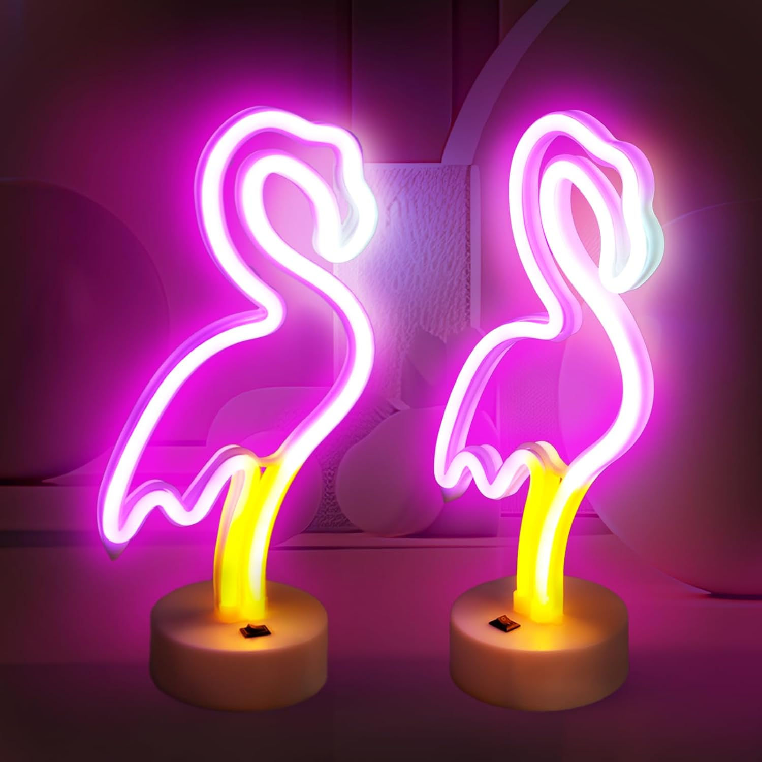 BRIGHTDECK 2 Pack Heart Neon Signs, LED Pink Heart Neon Lights Battery Operated