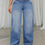 Miniatura: Slayr Mid-Waist Cross Waistband Pocket Casual Straight Leg Denim Cargo Pants