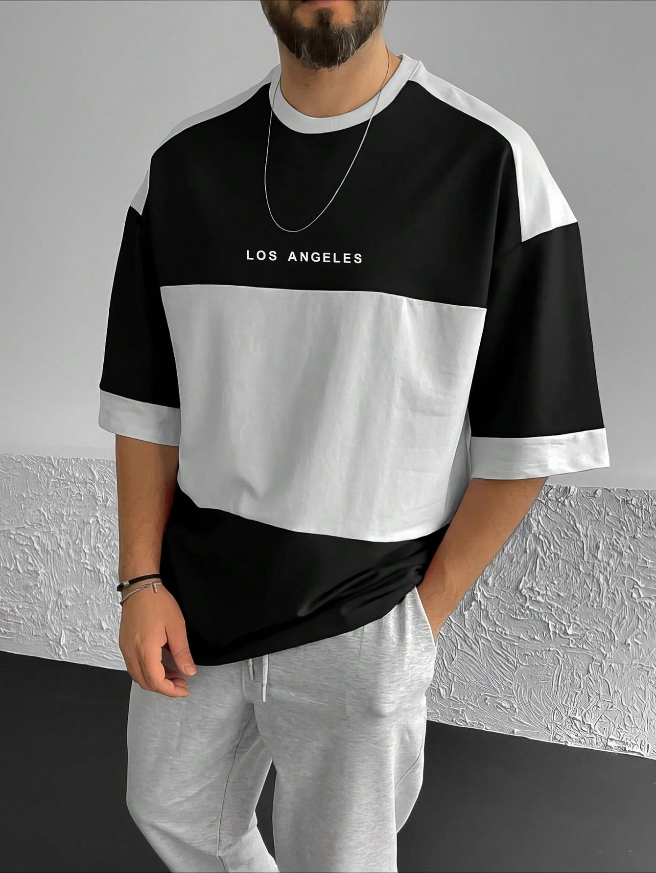 Manfinity Homme Men's Loose Fit Contrasting Color Letter Printed Short Sleeve T