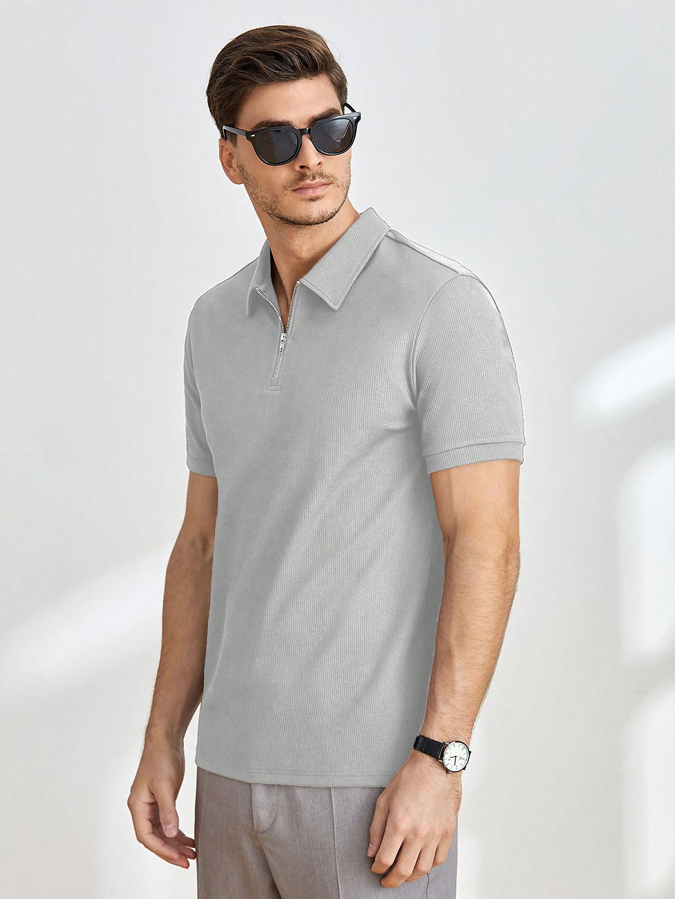 Miniatura: Manfinity Homme Knitted Short Sleeve Solid Color Casual Daily Wear Spring Summe