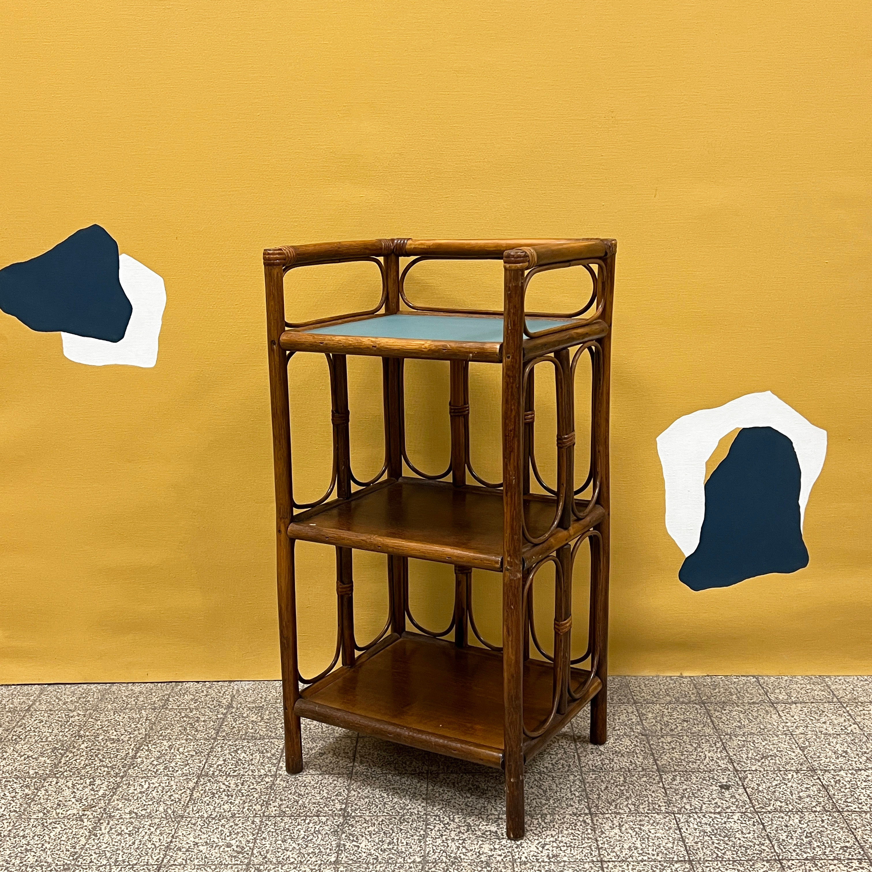 Etagère en rotin et cuir 1970/2023