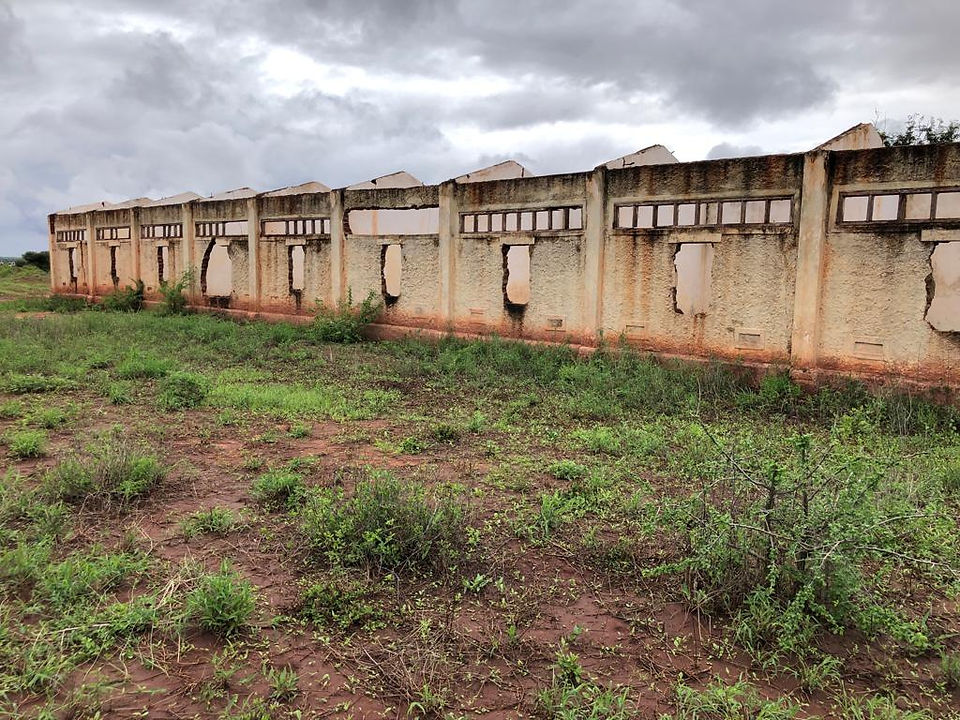 Abandoned buildings along the road 
