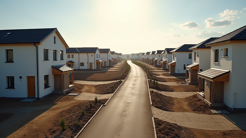 High angle view of a new residential development with houses under construction